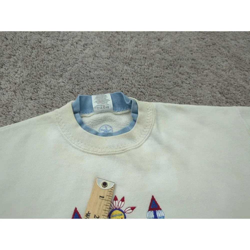 Vintage Navajo Yei Pullover Sweatshirt Mens Medium Long Sleeve‎ Jerzees White